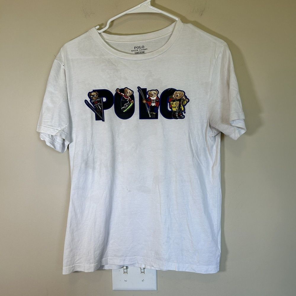 Polo Ralph Lauren Teddy Bear Ski Tee Boys 14/16 Short Sleeve White Graphic Shirt